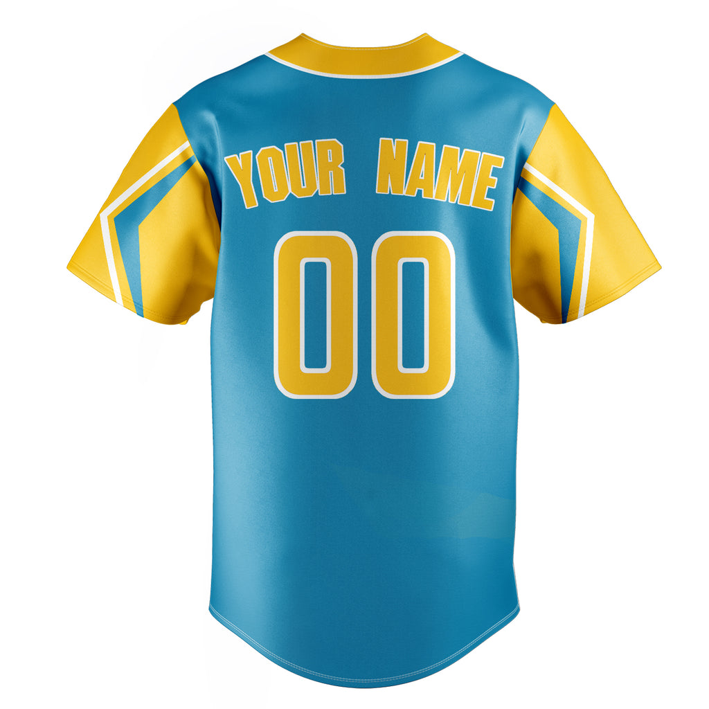 Personalized Panther Blue & Yellow 3 Colors Arm Shapes Fan Baseball Jersey