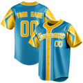 Personalized Panther Blue & Yellow 3 Colors Arm Shapes Fan Baseball Jersey BB01240530WX372