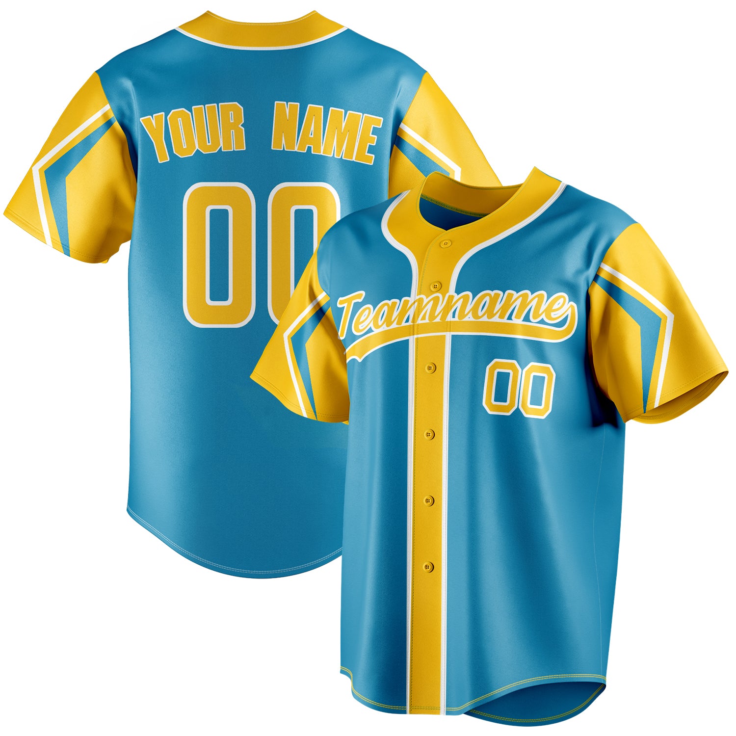 Personalized Panther Blue & Yellow 3 Colors Arm Shapes Fan Baseball Jersey BB01240530WX372