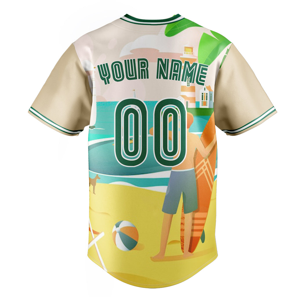Personalized Sand & Green 3D Pattern Tropical Beach Hawaii Palm Fan Baseball Jersey