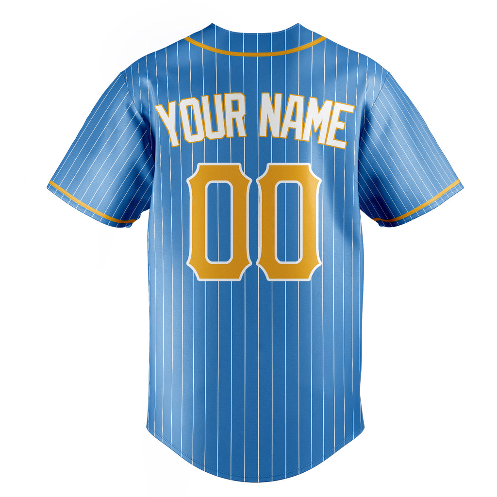 Personalized Powder Blue & Yellow Cream Pinstripe Fan Baseball Jersey