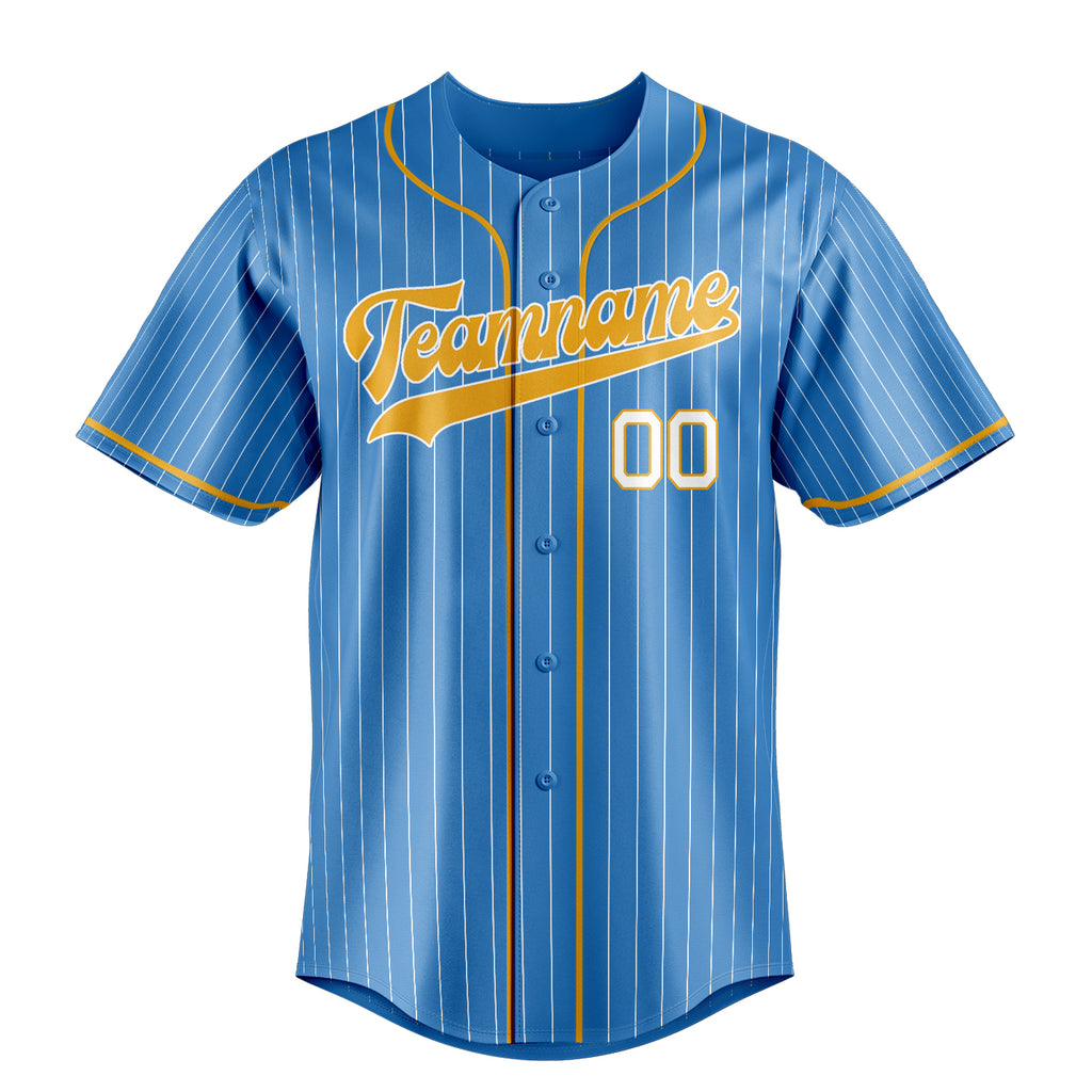 Personalized Powder Blue & Yellow Cream Pinstripe Fan Baseball Jersey