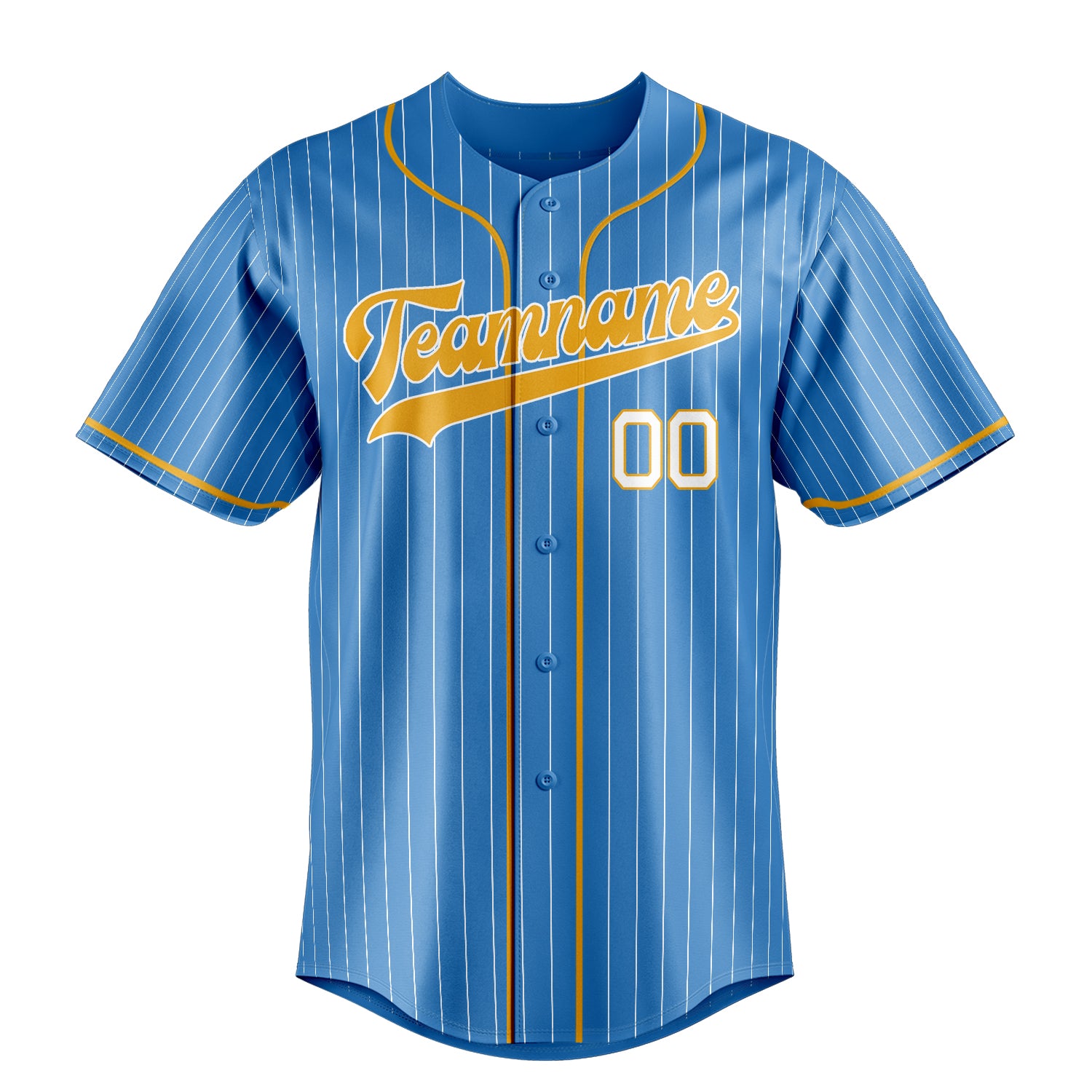 Personalized Powder Blue & Yellow Cream Pinstripe Fan Baseball Jersey