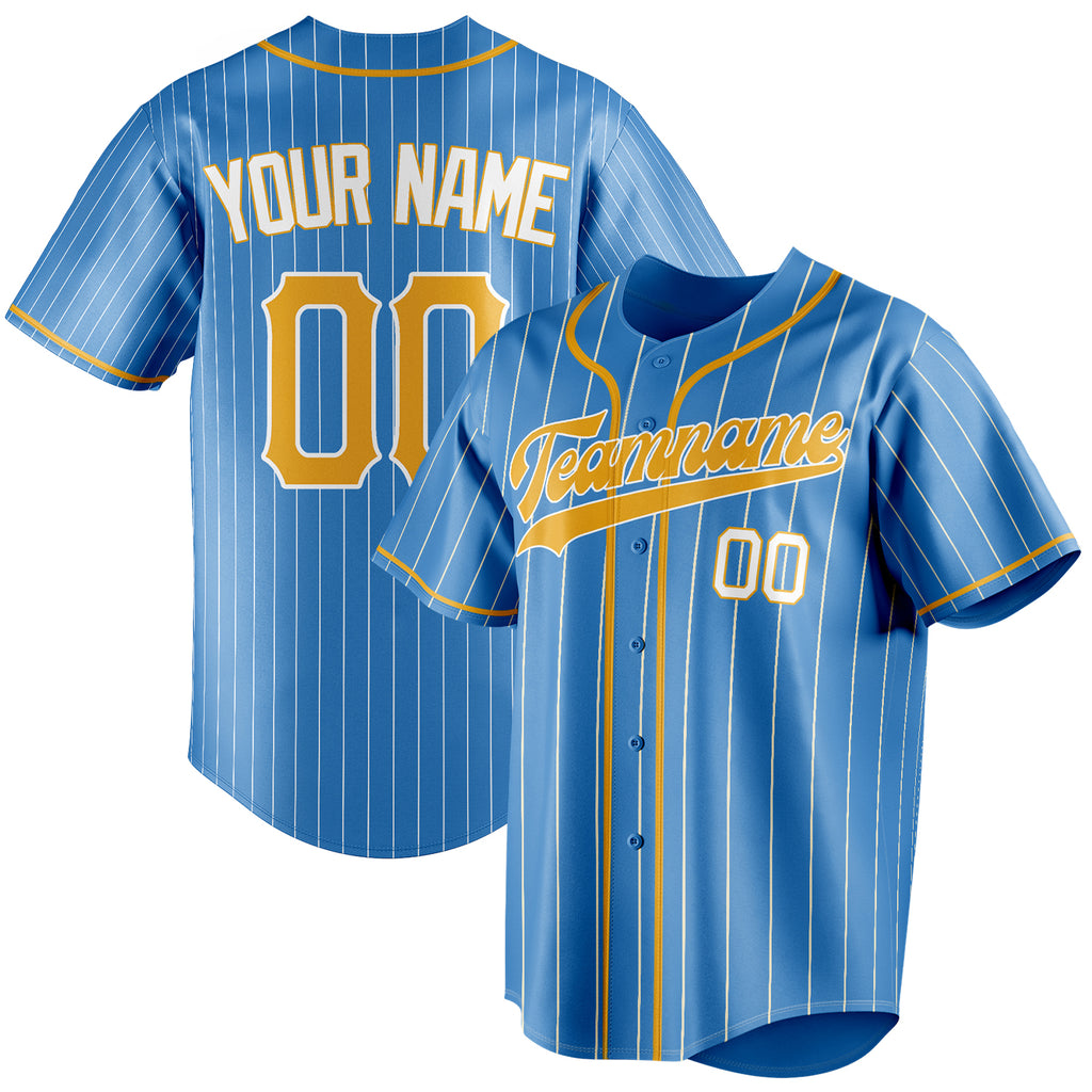 Personalized Powder Blue & Yellow Cream Pinstripe Fan Baseball Jersey BB01240530WY261