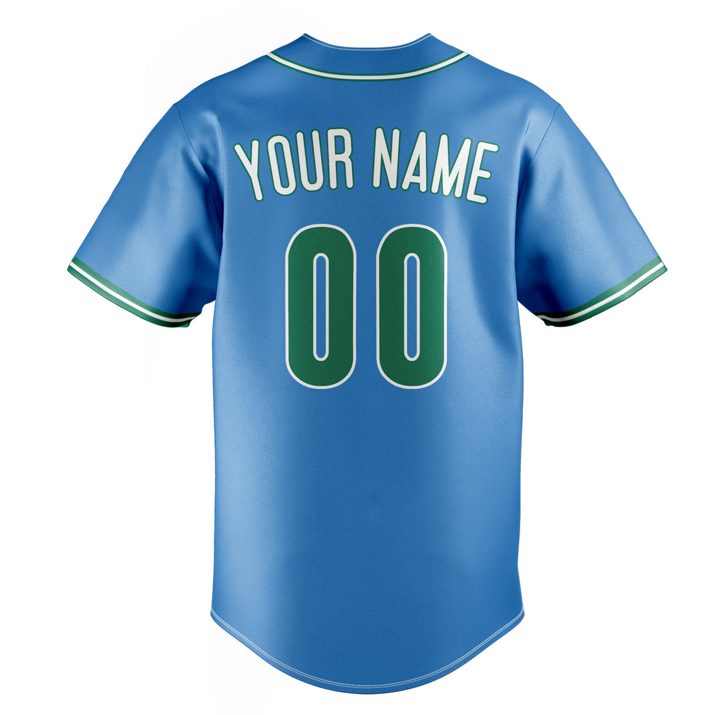 Personalized Powder Blue & Green Color Fan Baseball Jersey