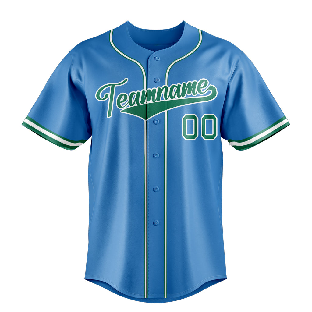 Personalized Powder Blue & Green Color Fan Baseball Jersey