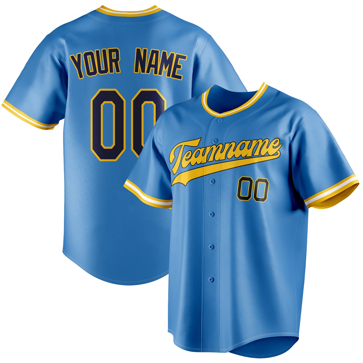 Personalized Powder Blue & Black Color Fan Baseball Jersey BB01240530WY263