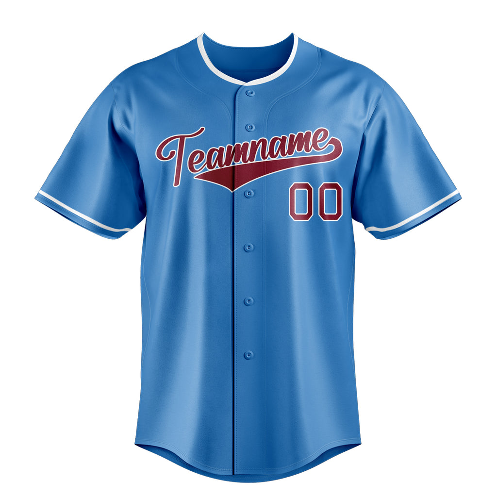 Personalized Powder Blue & Crimson Color Fan Baseball Jersey