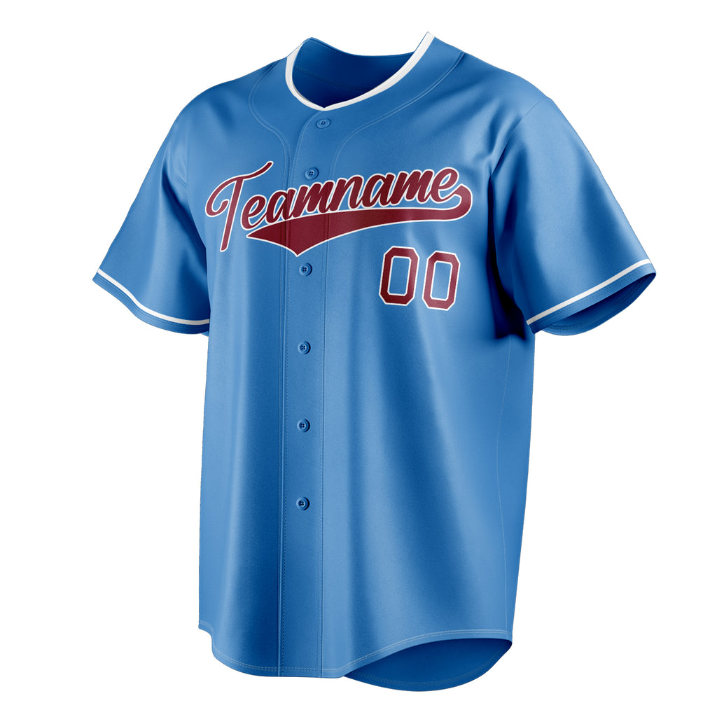 Personalized Powder Blue & Crimson Color Fan Baseball Jersey