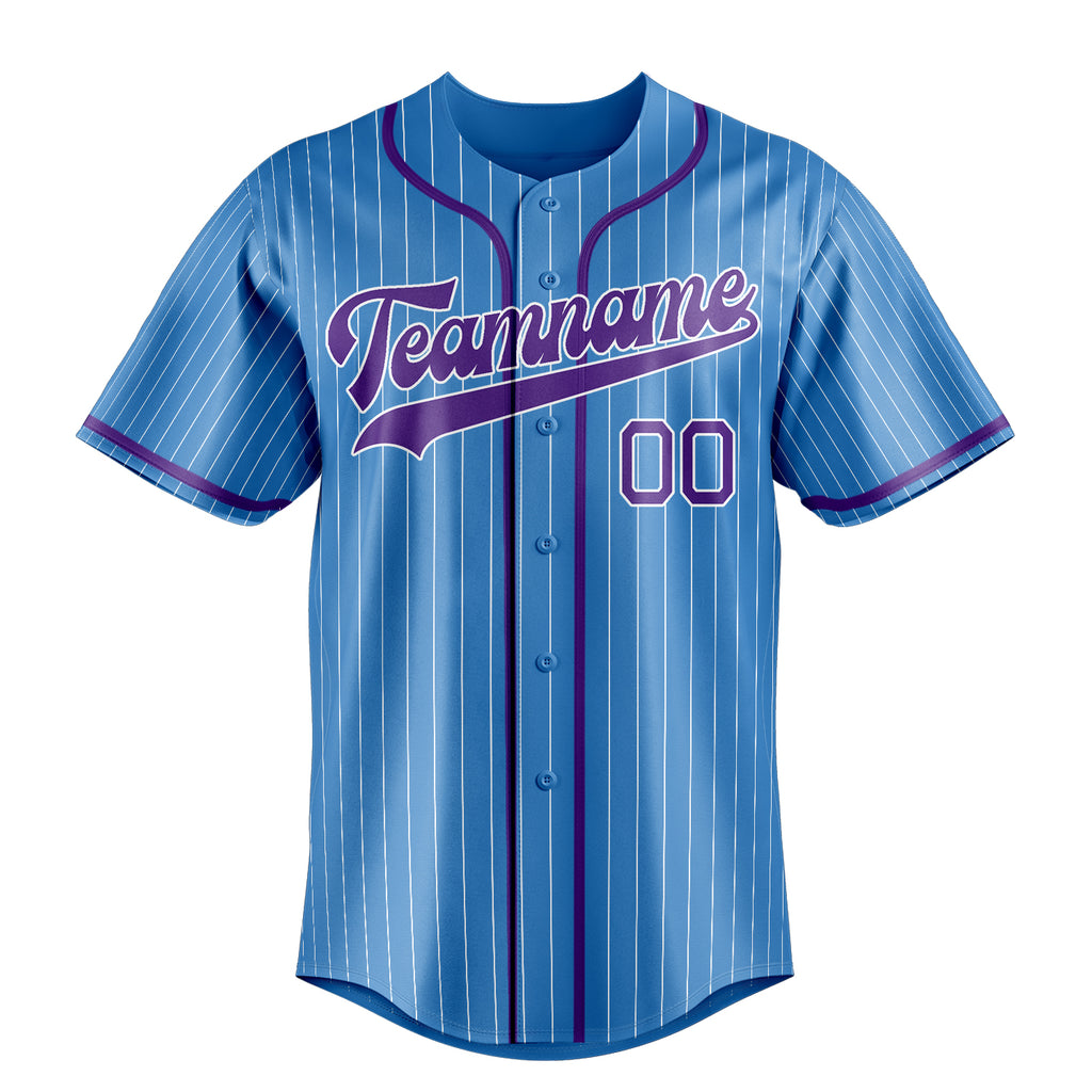 Personalized Powder Blue & Purple White Pinstripe Fan Baseball Jersey