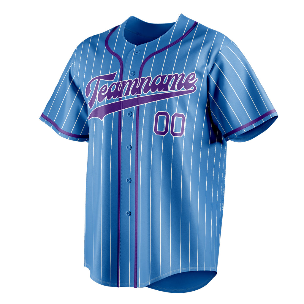 Personalized Powder Blue & Purple White Pinstripe Fan Baseball Jersey