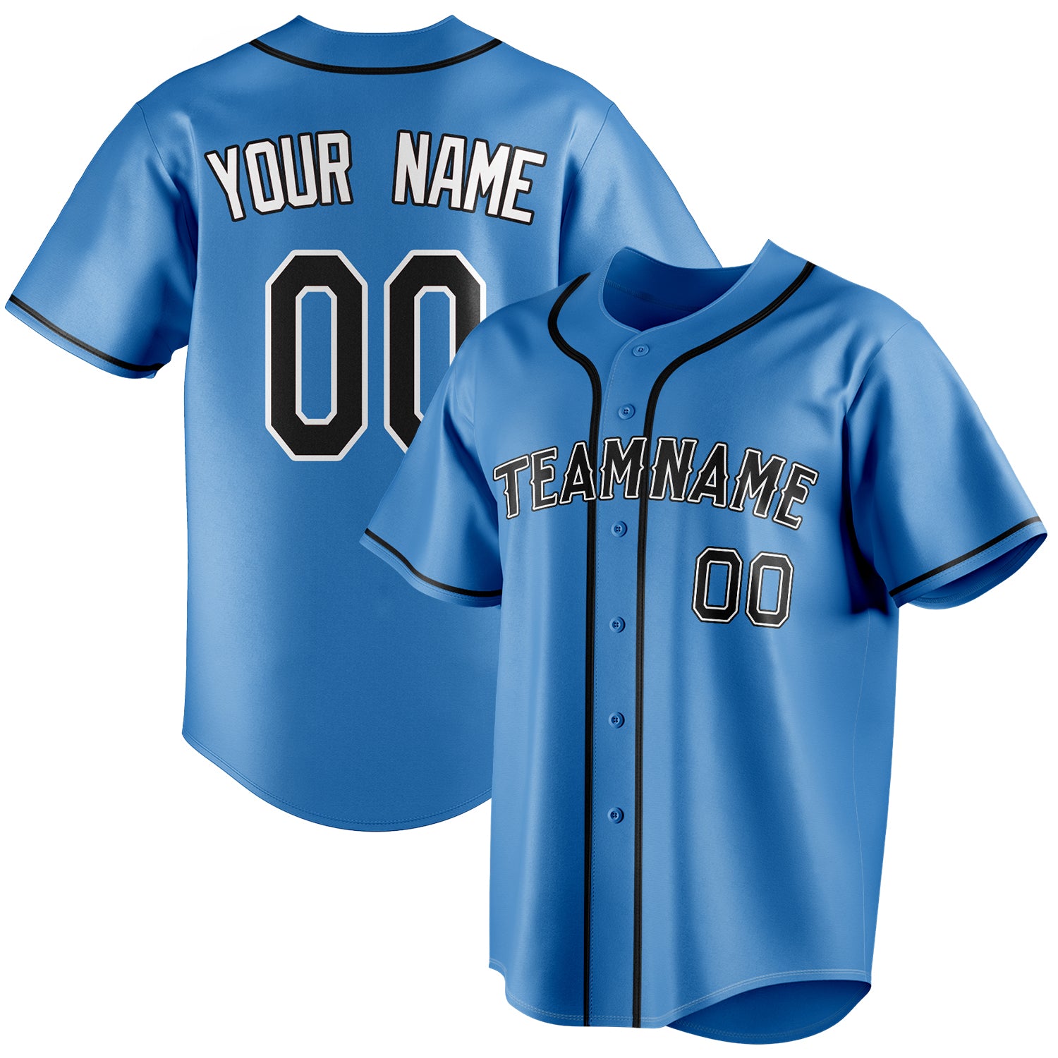 Personalized Powder Blue & Black Color Fan Baseball Jersey BB01240530WY269