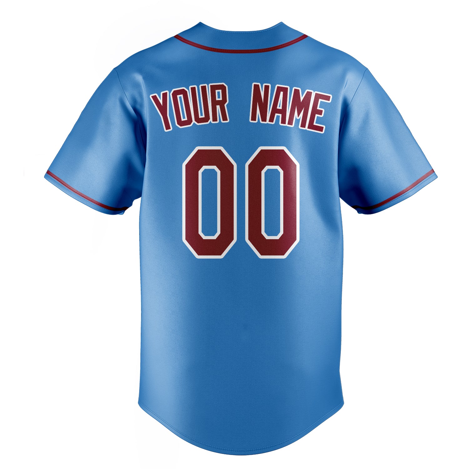 Personalized Powder Blue & Crimson Color Fan Baseball Jersey