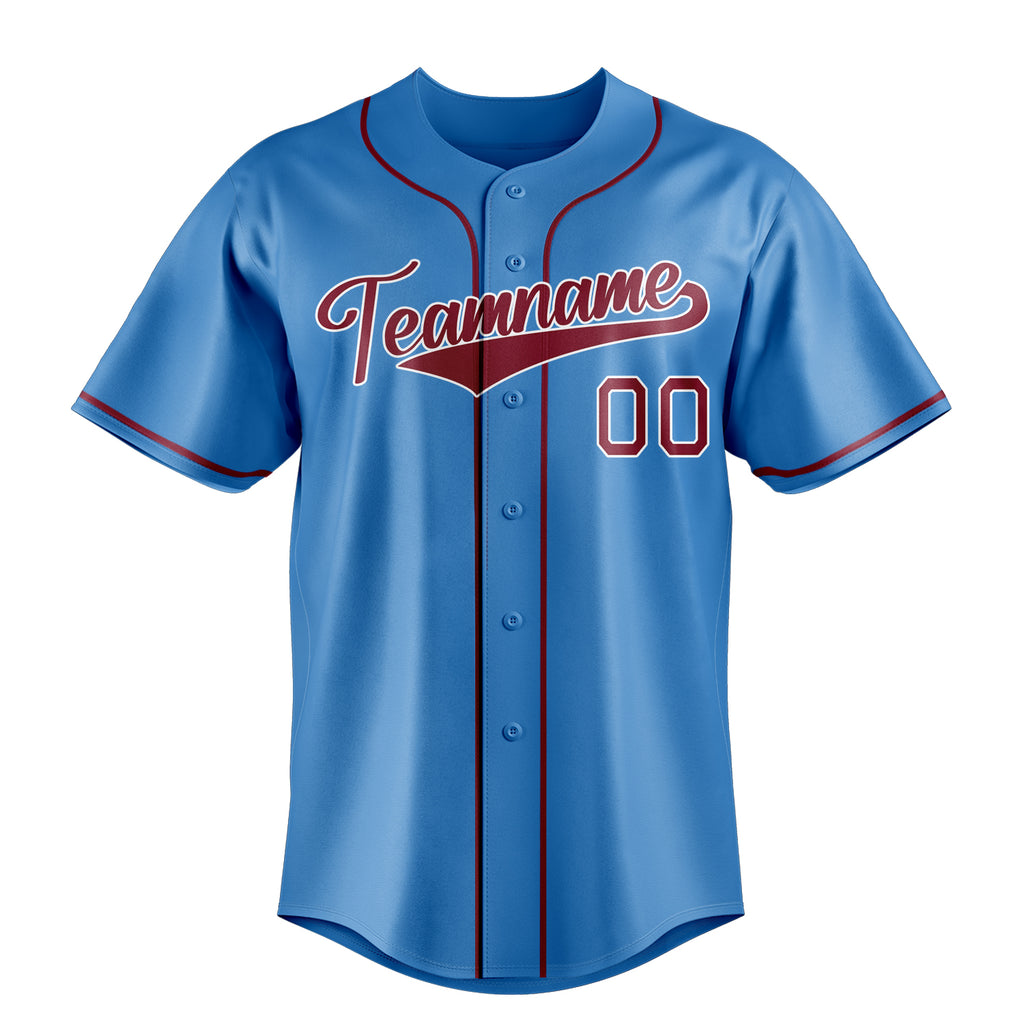 Personalized Powder Blue & Crimson Color Fan Baseball Jersey