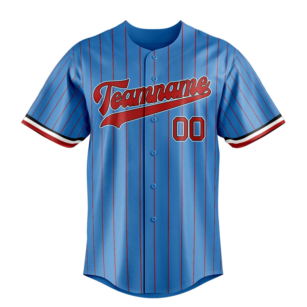 Personalized Powder Blue & Red Red Pinstripe Fan Baseball Jersey