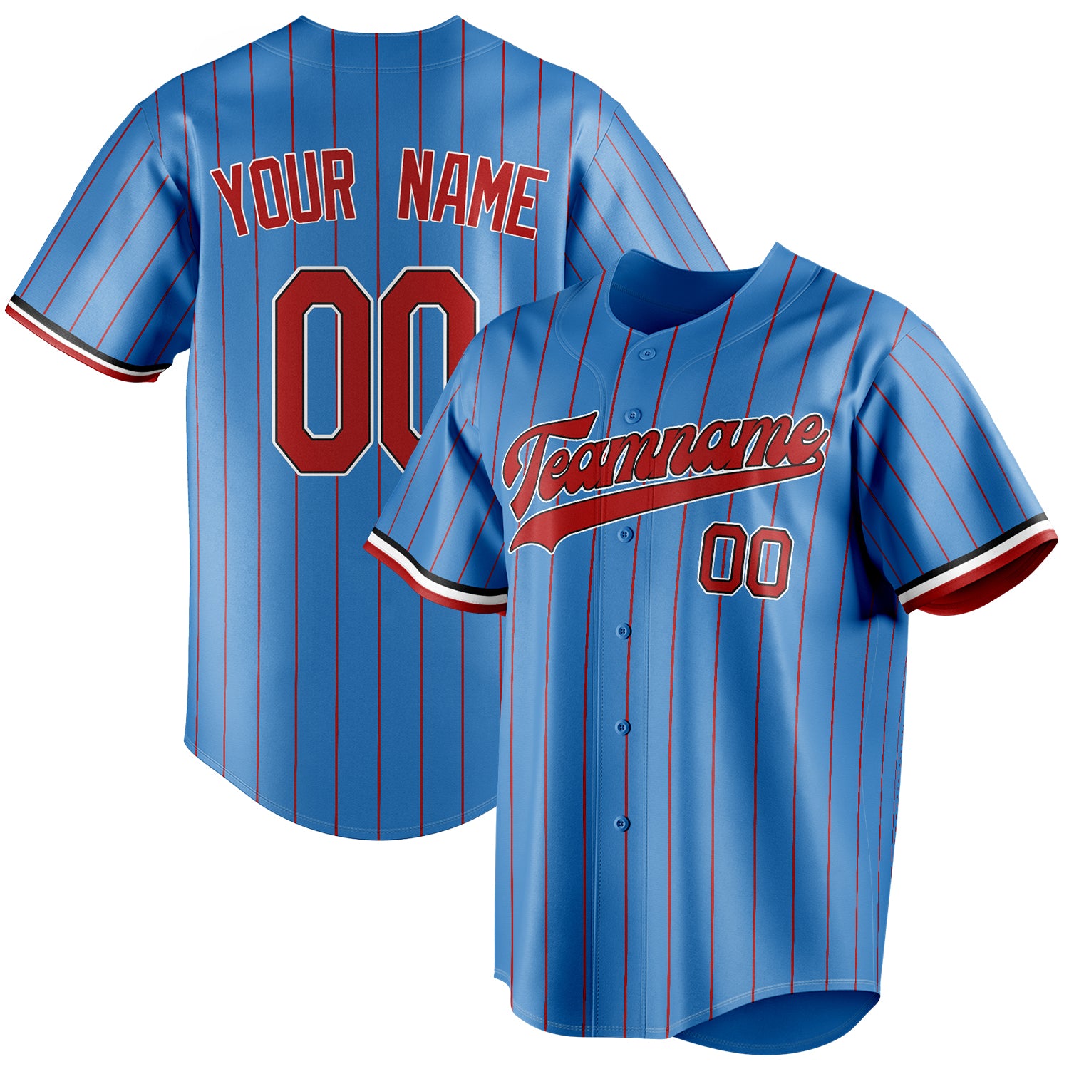 Personalized Powder Blue & Red Red Pinstripe Fan Baseball Jersey BB01240530WY273
