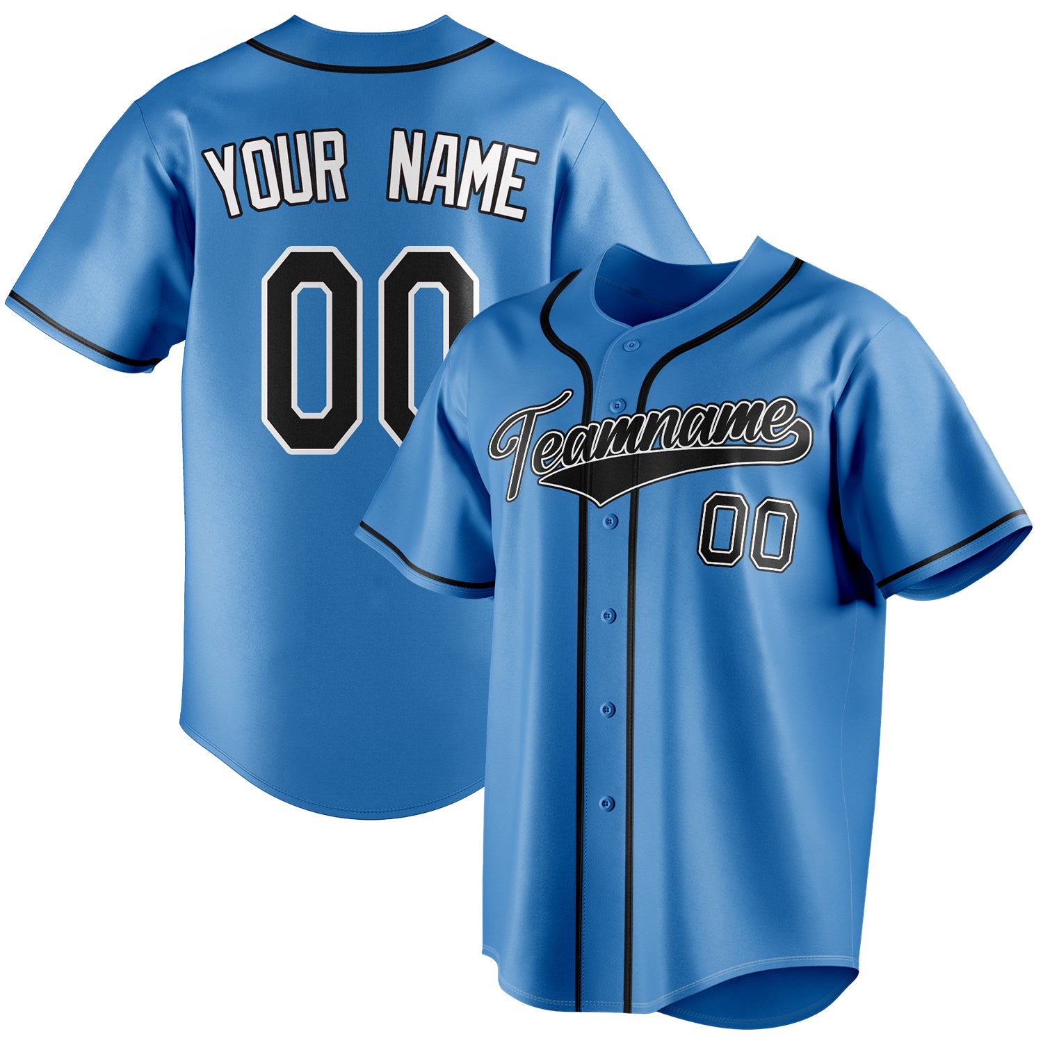 Personalized Powder Blue & Black Color Fan Baseball Jersey BB01240530WY275