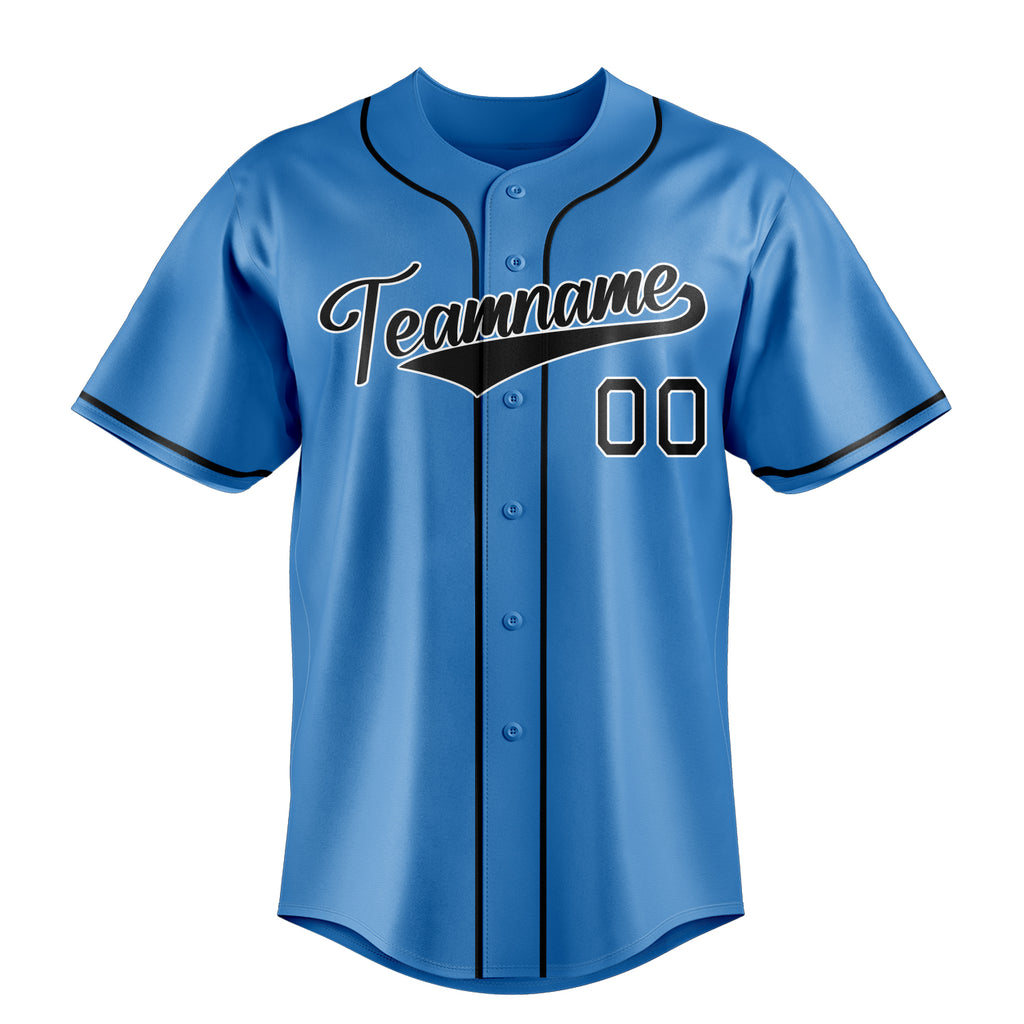 Personalized Powder Blue & Black Color Fan Baseball Jersey
