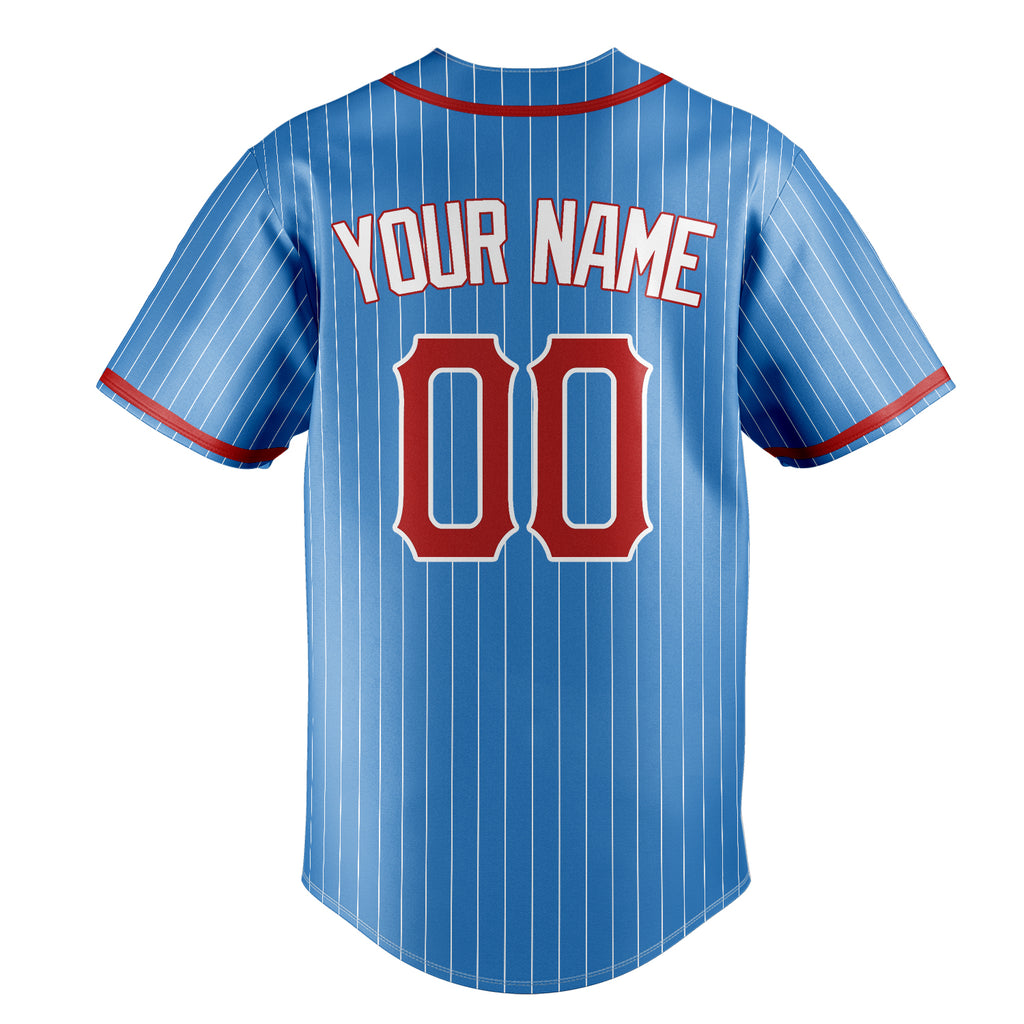 Personalized Powder Blue & Red White Pinstripe Fan Baseball Jersey