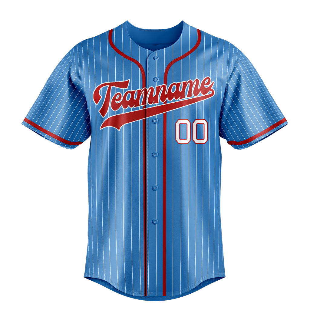 Personalized Powder Blue & Red White Pinstripe Fan Baseball Jersey