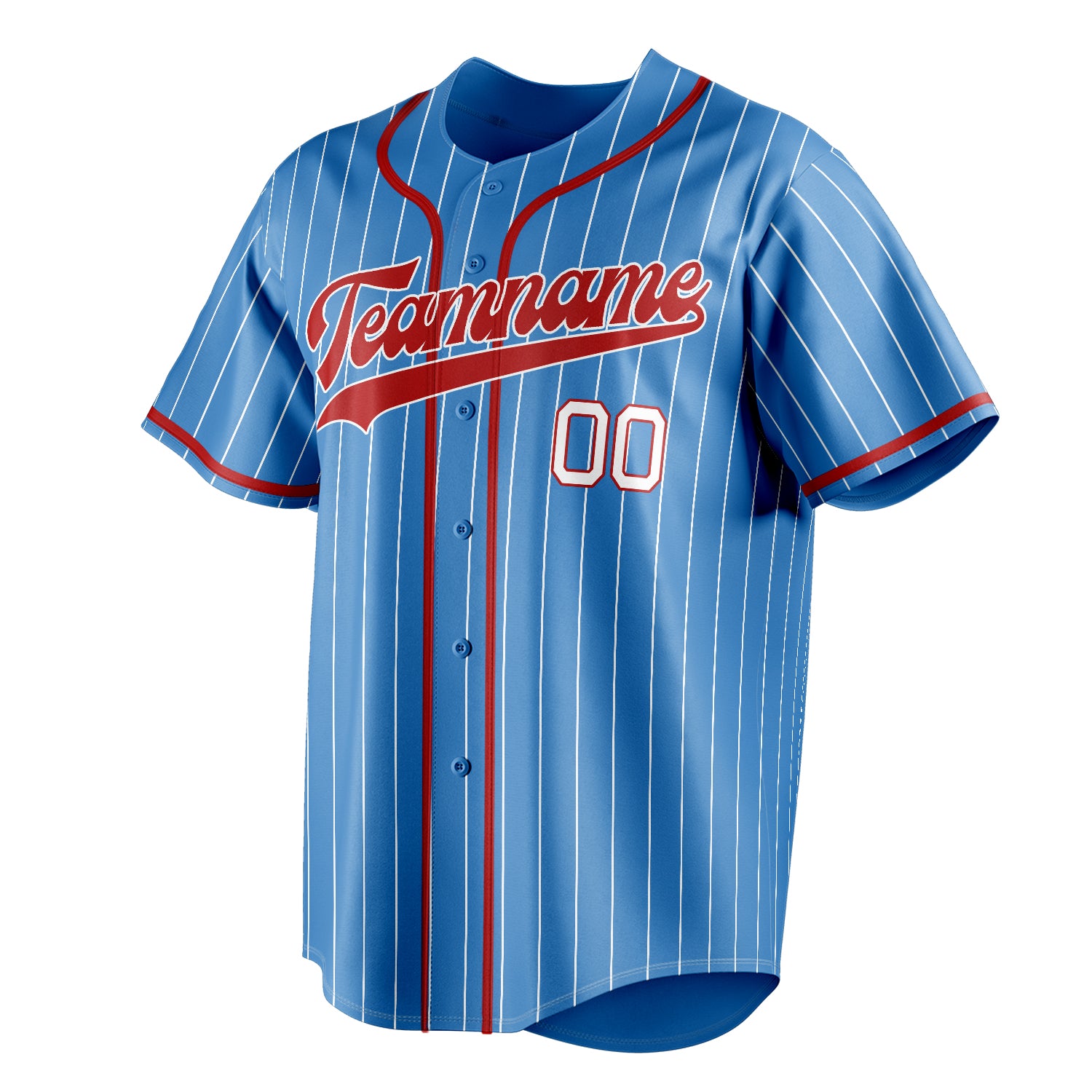 Personalized Powder Blue & Red White Pinstripe Fan Baseball Jersey