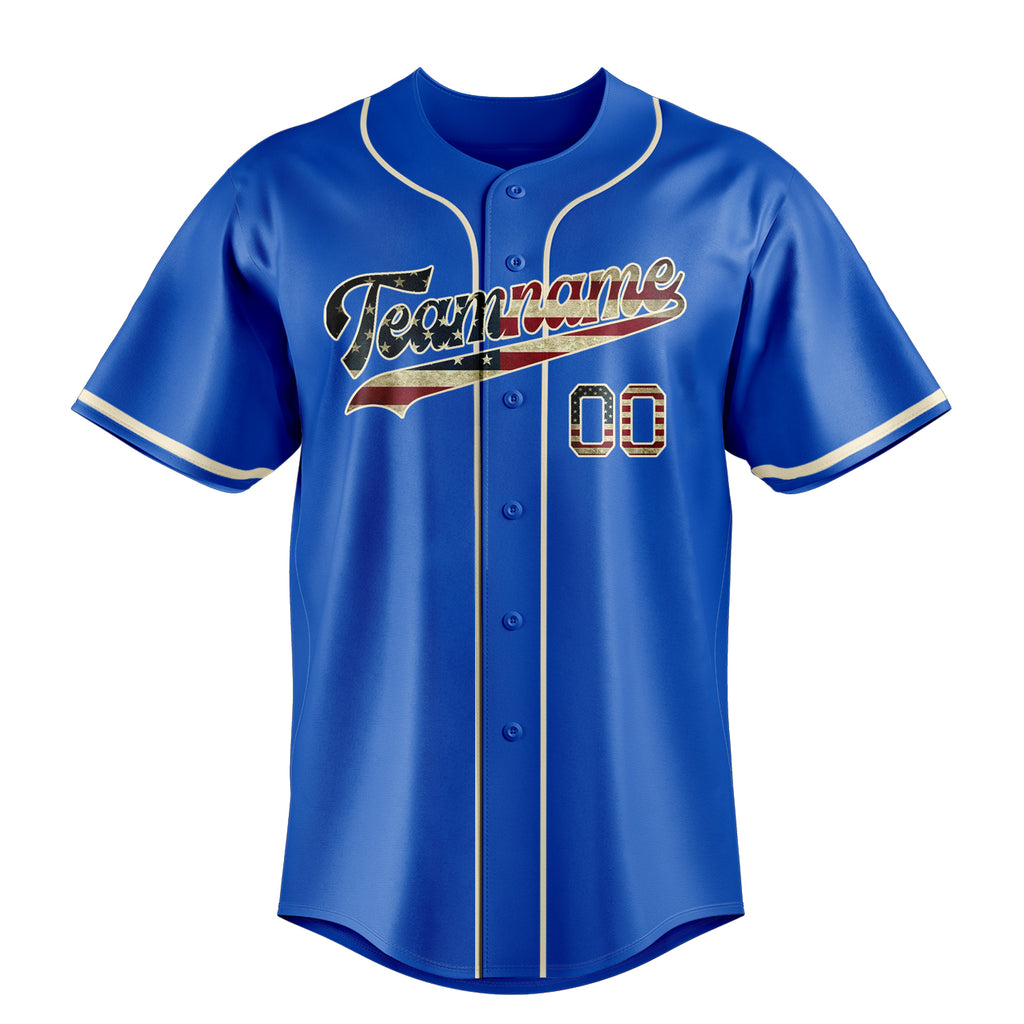 Personalized Thunder Blue & White Vintage USA Flag Fan Baseball Jersey