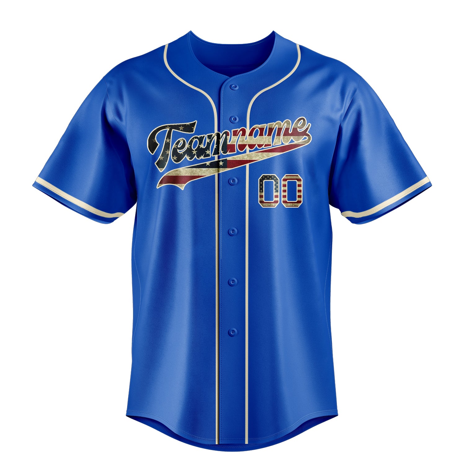 Personalized Thunder Blue & White Vintage USA Flag Fan Baseball Jersey