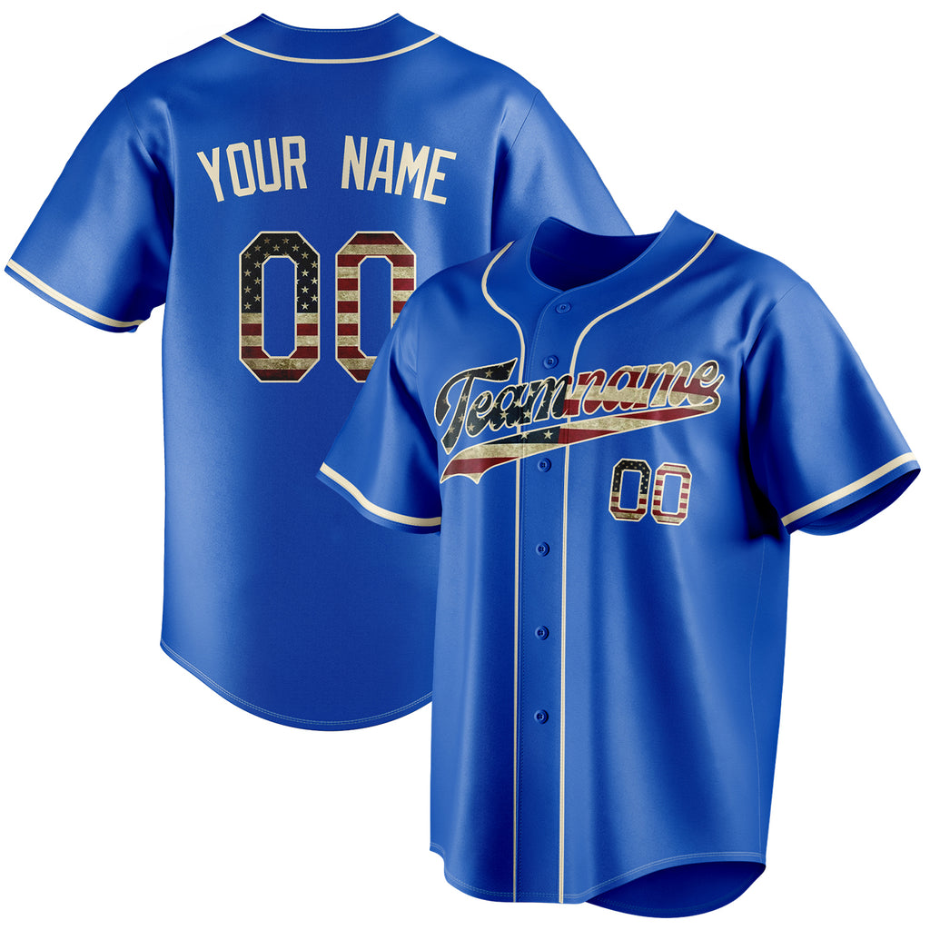 Personalized Thunder Blue & White Vintage USA Flag Fan Baseball Jersey BB01240530WY341
