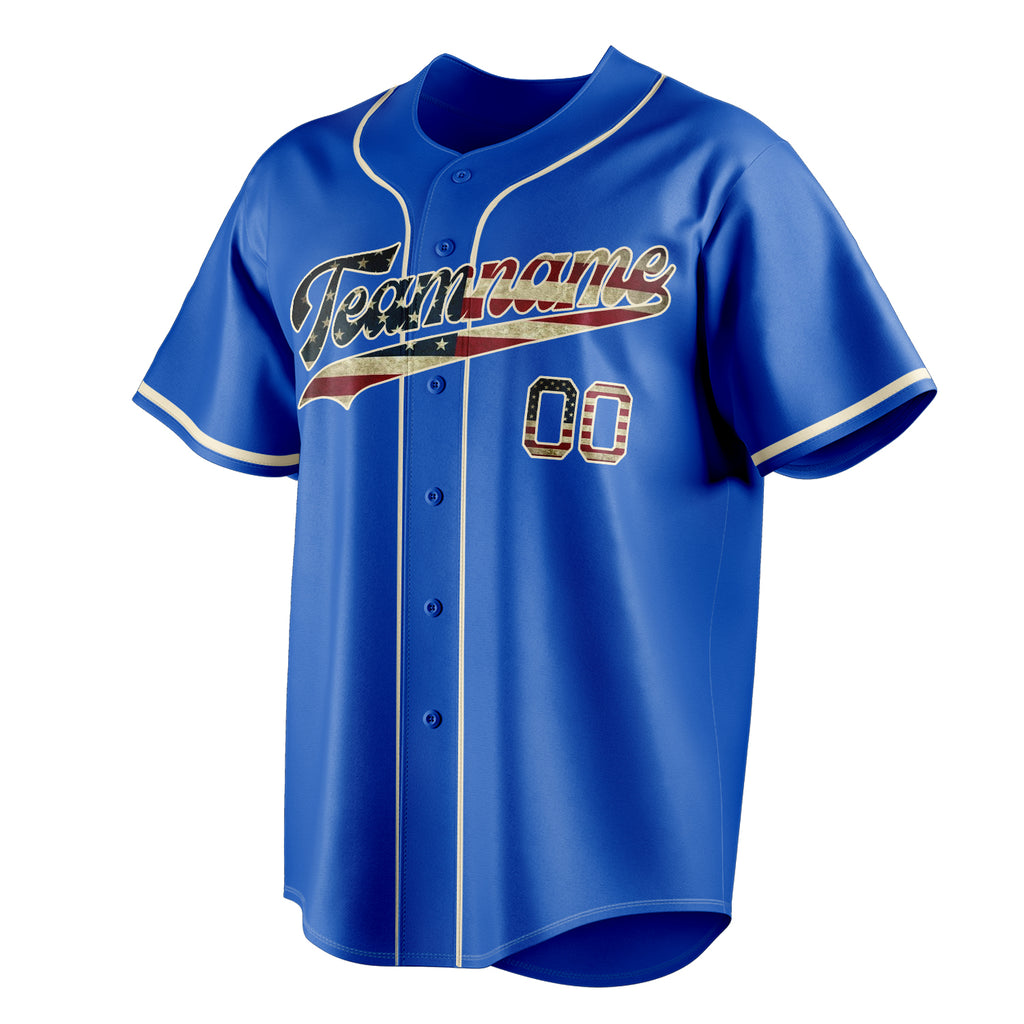 Personalized Thunder Blue & White Vintage USA Flag Fan Baseball Jersey