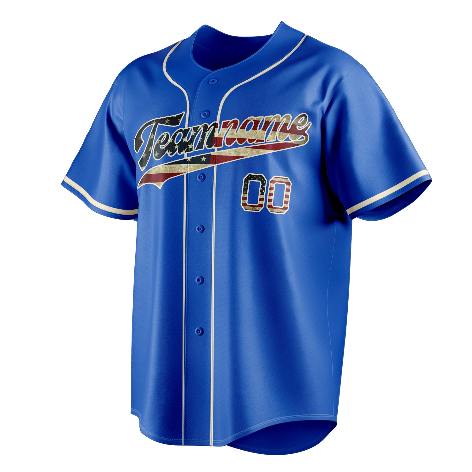 Personalized Thunder Blue & White Vintage USA Flag Fan Baseball Jersey