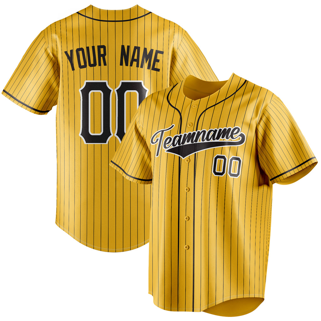 Personalized Yellow & Black Black Pinstripe Fan Baseball Jersey BB01240531CK560