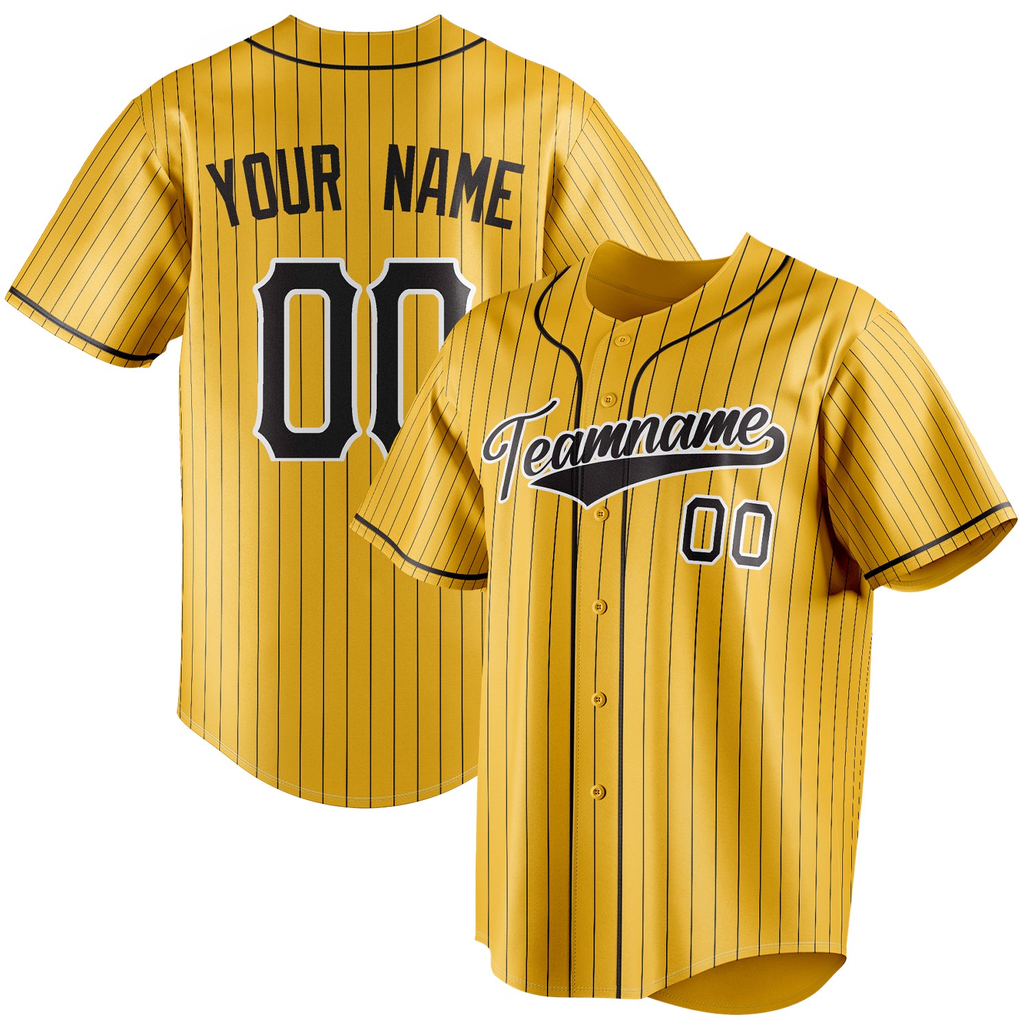 Personalized Yellow & Black Black Pinstripe Fan Baseball Jersey BB01240531CK560