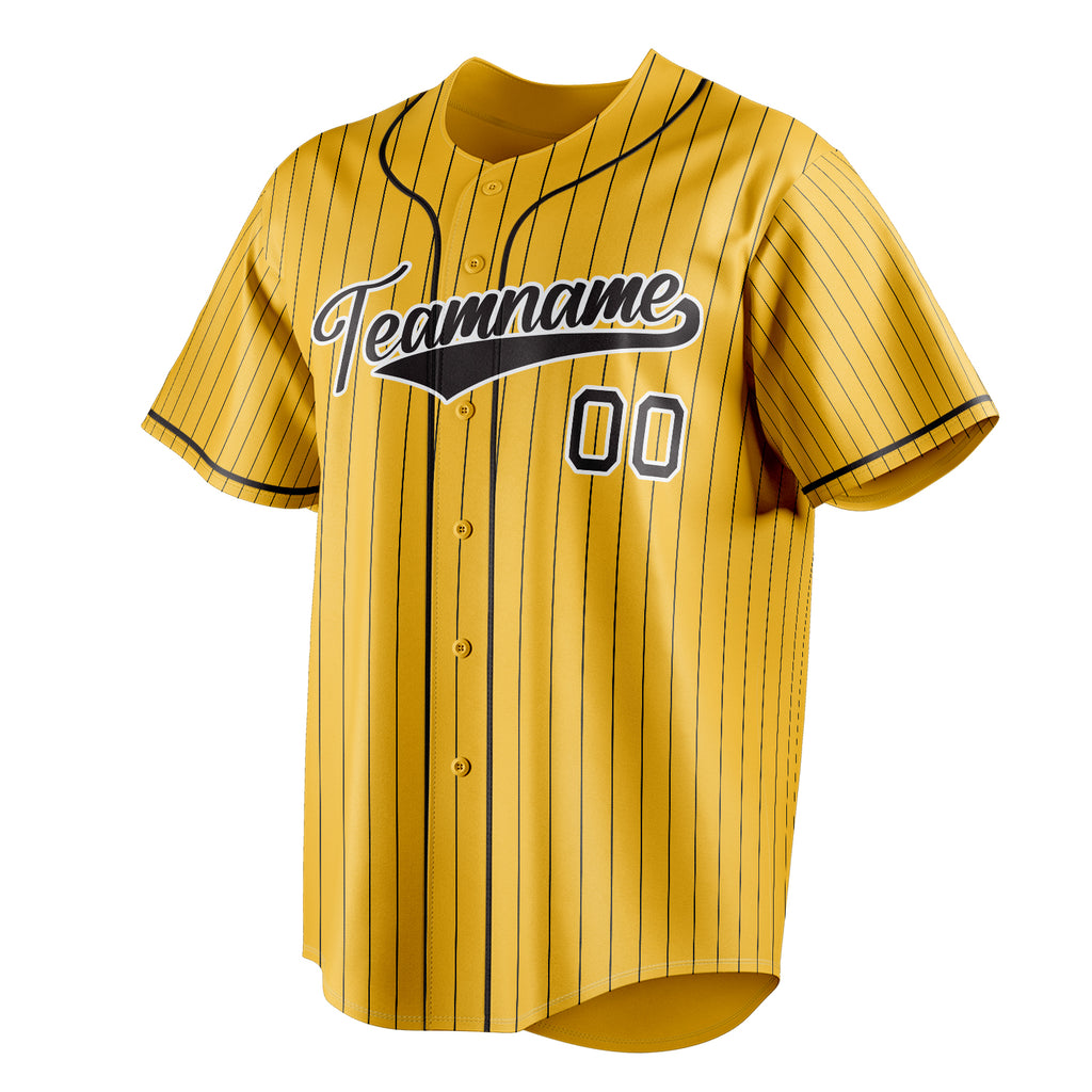 Personalized Yellow & Black Black Pinstripe Fan Baseball Jersey