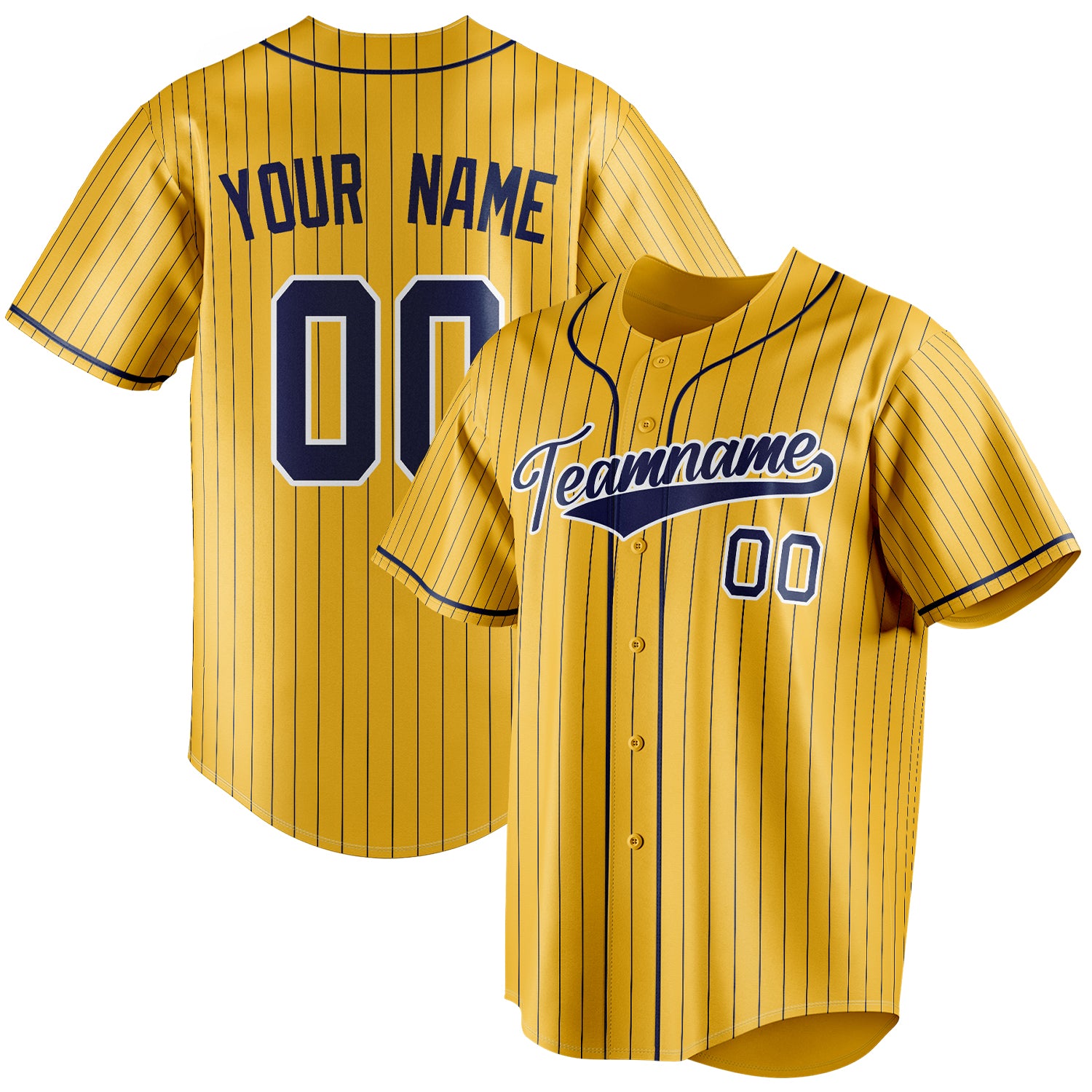 Personalized Yellow & Royal Royal Pinstripe Fan Baseball Jersey BB01240531CK562