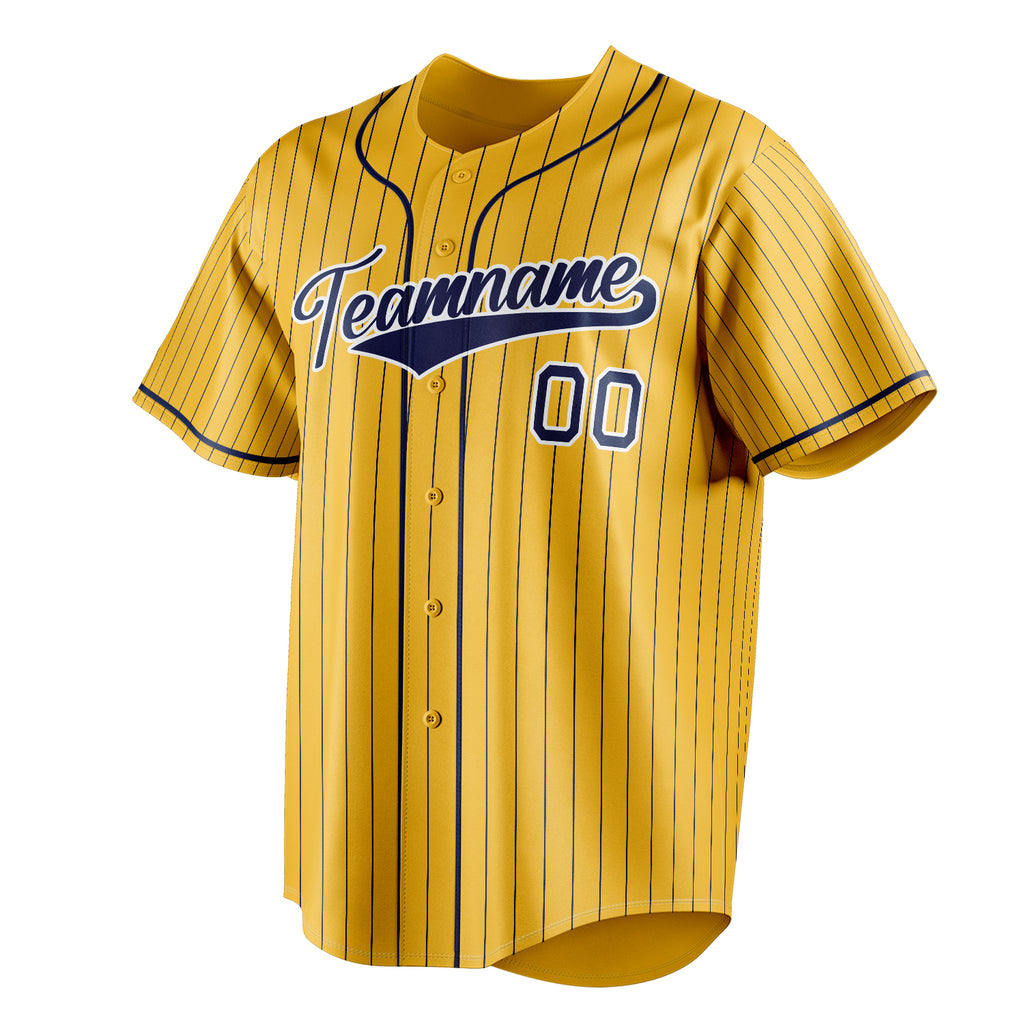 Personalized Yellow & Royal Royal Pinstripe Fan Baseball Jersey