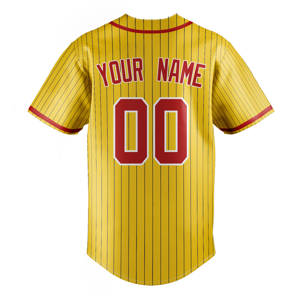Personalized Yellow & Red Black Pinstripe Fan Baseball Jersey