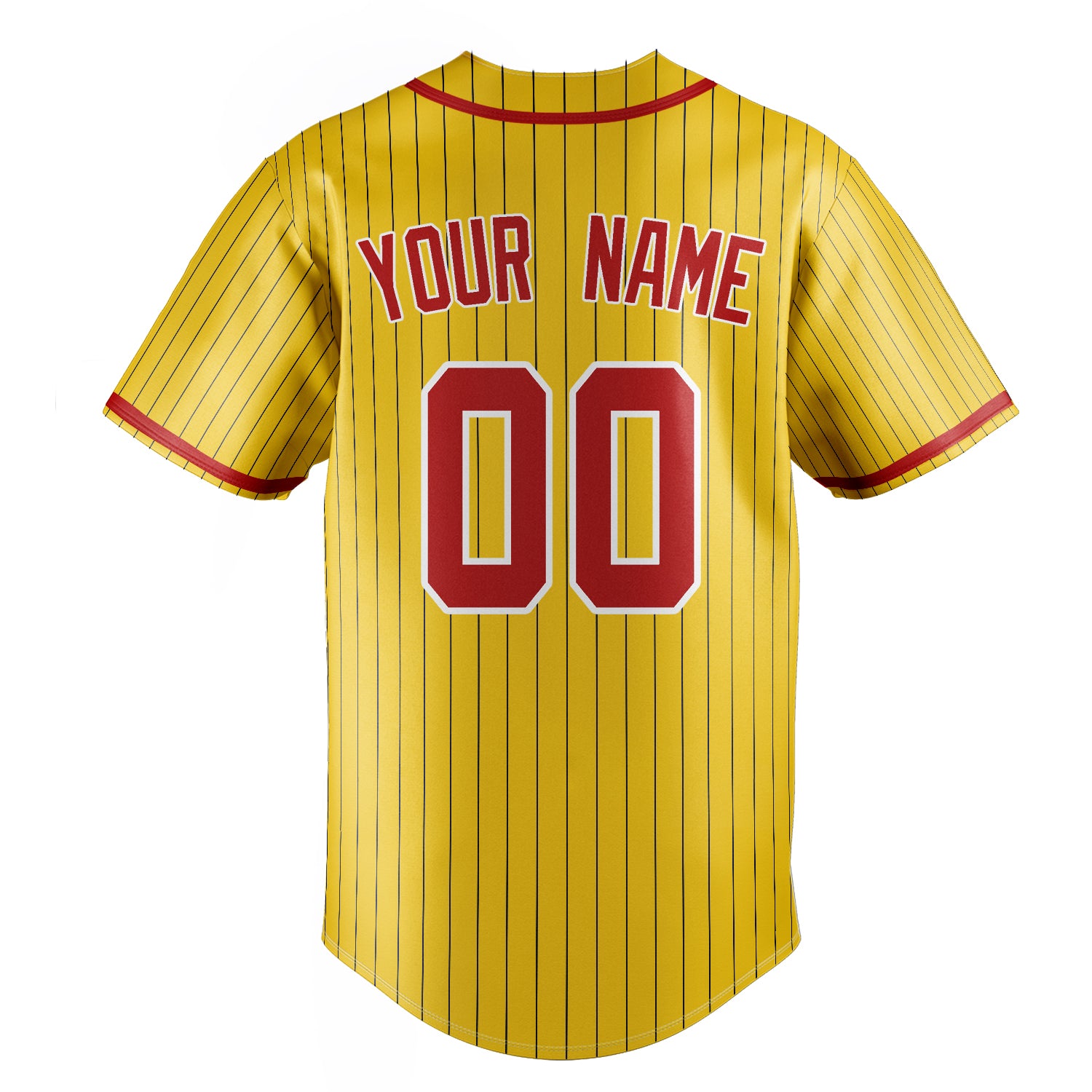 Personalized Yellow & Red Black Pinstripe Fan Baseball Jersey