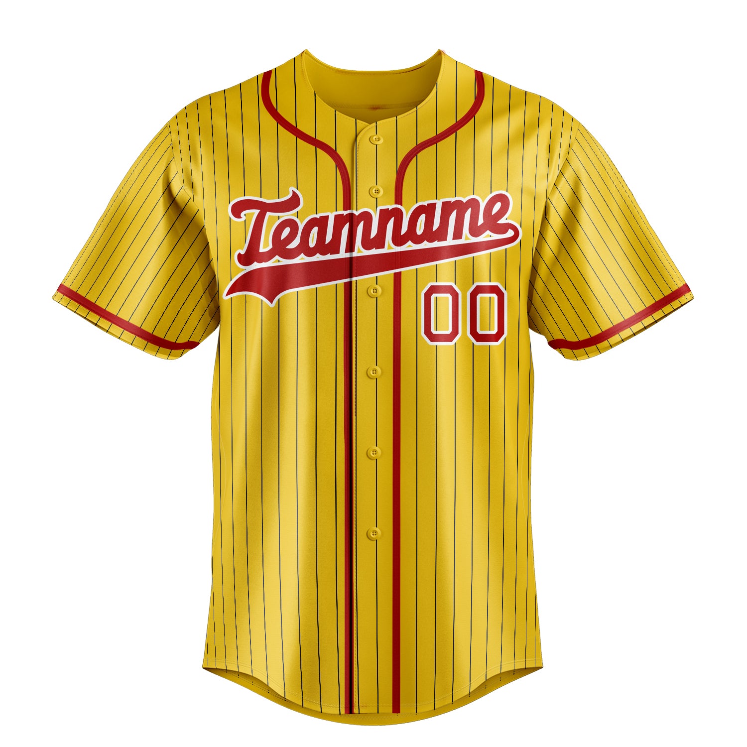Personalized Yellow & Red Black Pinstripe Fan Baseball Jersey