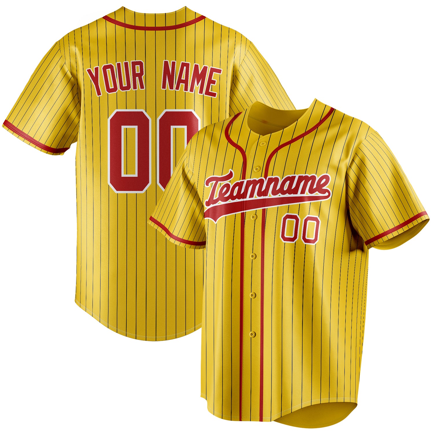 Personalized Yellow & Red Black Pinstripe Fan Baseball Jersey BB01240531CK564
