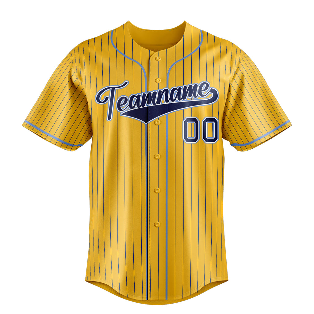 Personalized Yellow & Navy Navy Pinstripe Fan Baseball Jersey