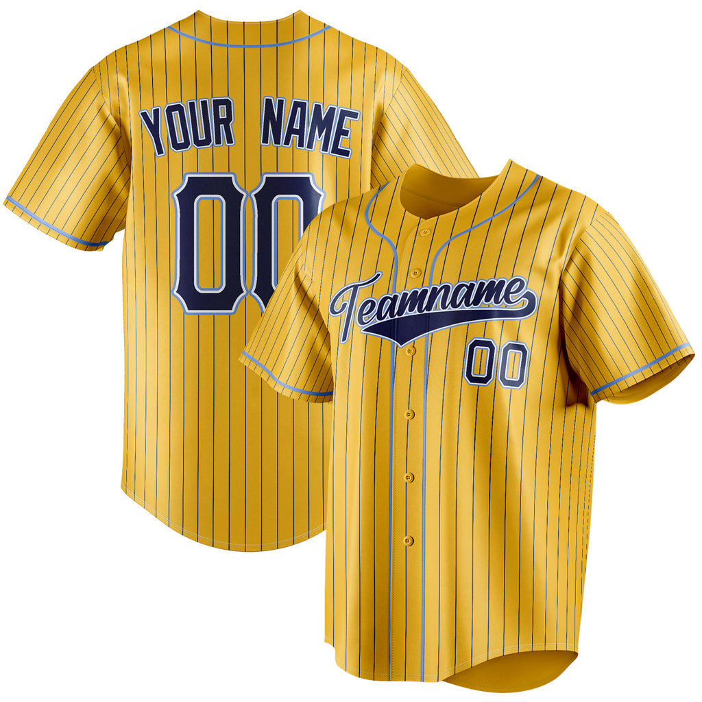 Personalized Yellow & Navy Navy Pinstripe Fan Baseball Jersey BB01240531CK567