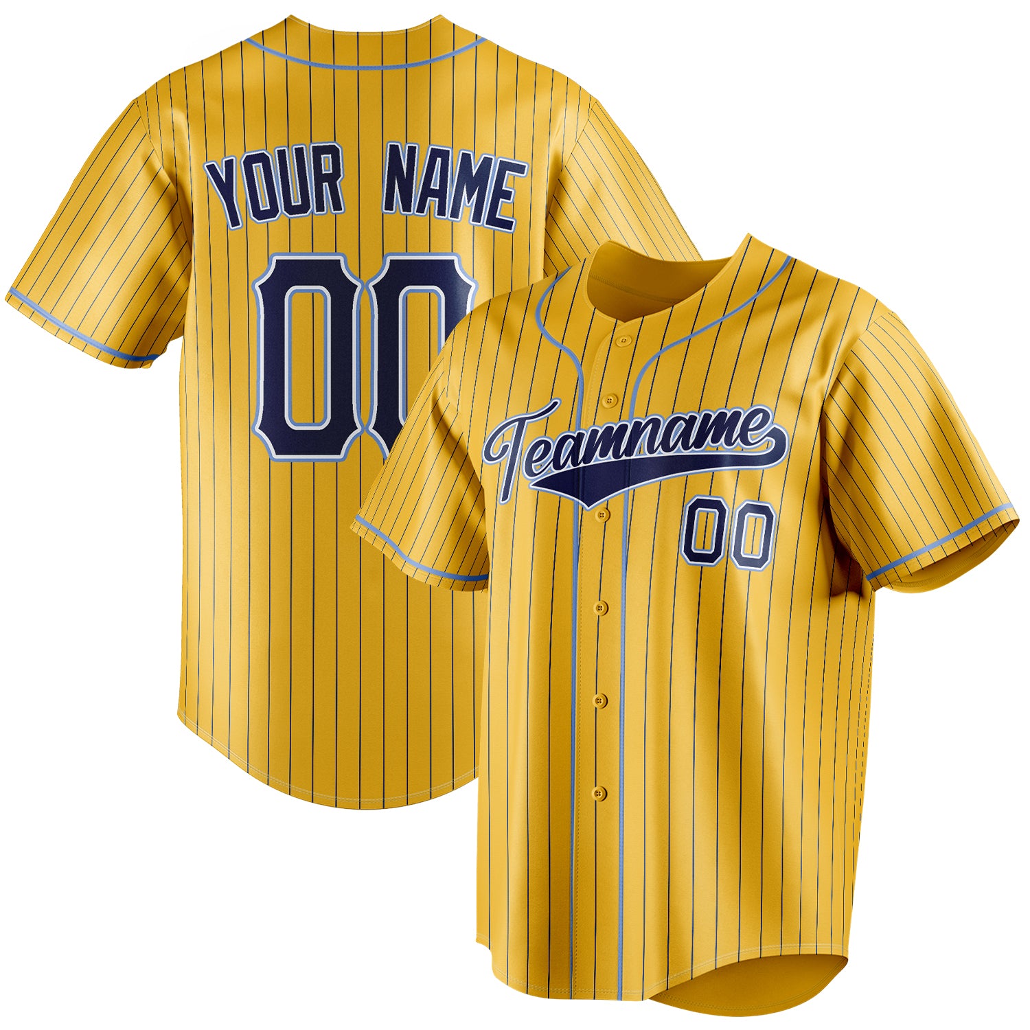 Personalized Yellow & Navy Navy Pinstripe Fan Baseball Jersey BB01240531CK567