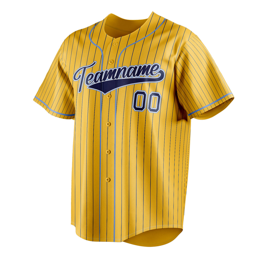 Personalized Yellow & Navy Navy Pinstripe Fan Baseball Jersey