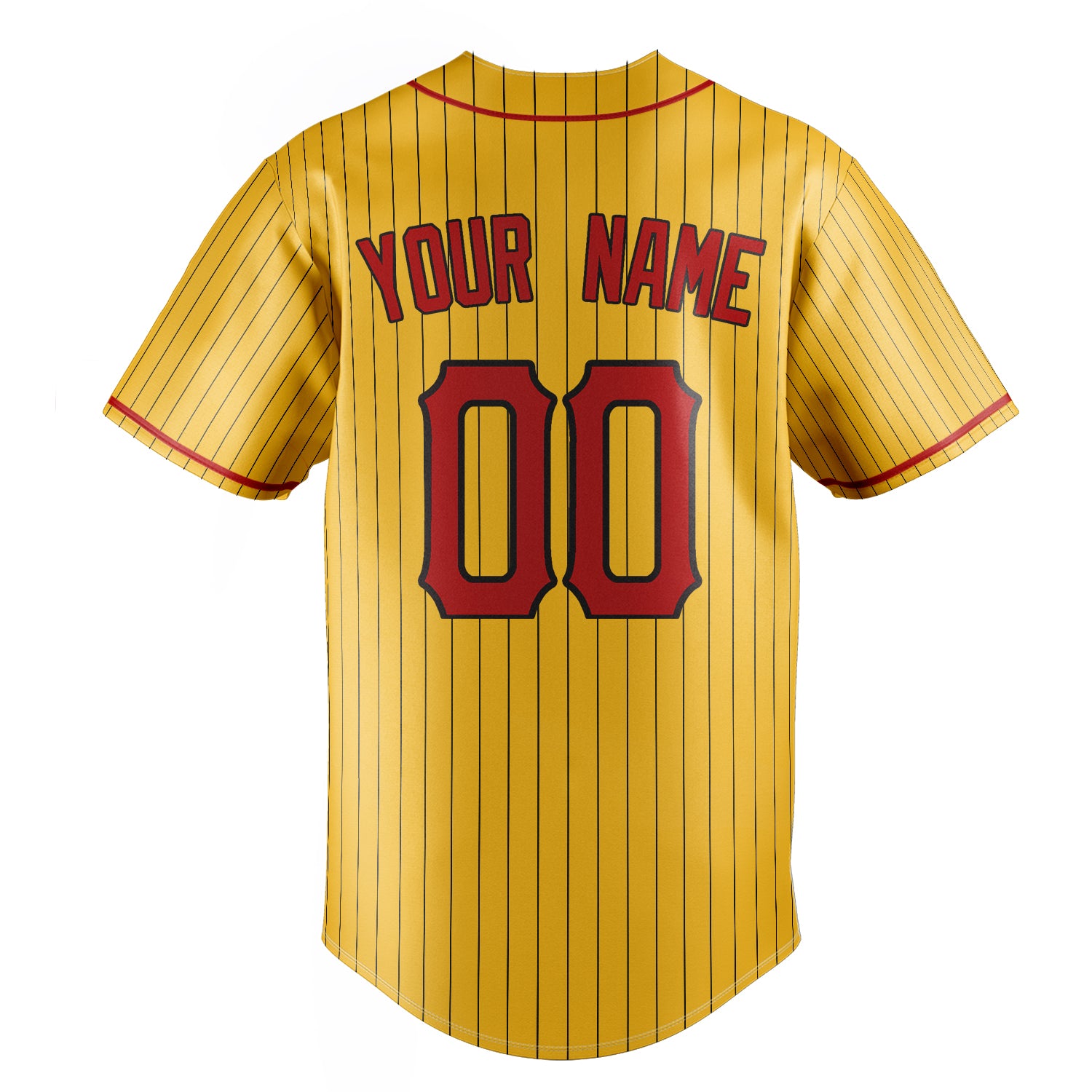 Personalized Yellow & Red Black Pinstripe Fan Baseball Jersey