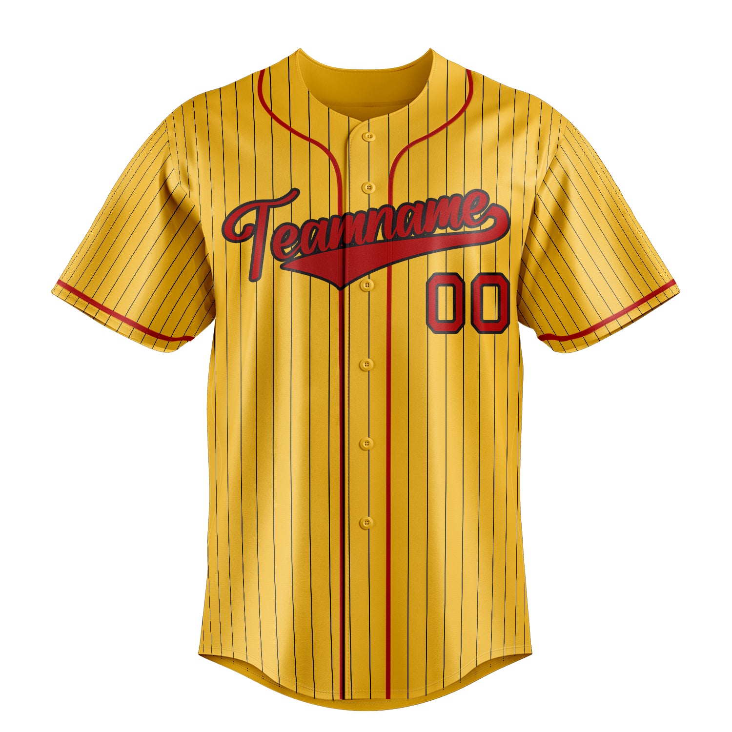 Personalized Yellow & Red Black Pinstripe Fan Baseball Jersey
