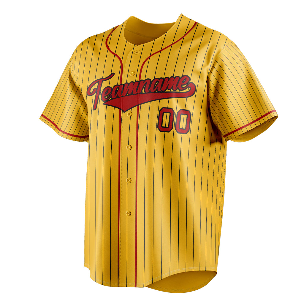 Personalized Yellow & Red Black Pinstripe Fan Baseball Jersey