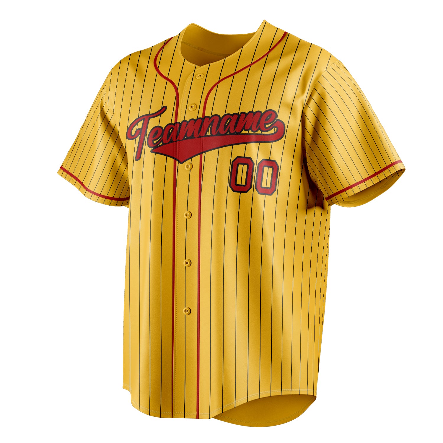 Personalized Yellow & Red Black Pinstripe Fan Baseball Jersey