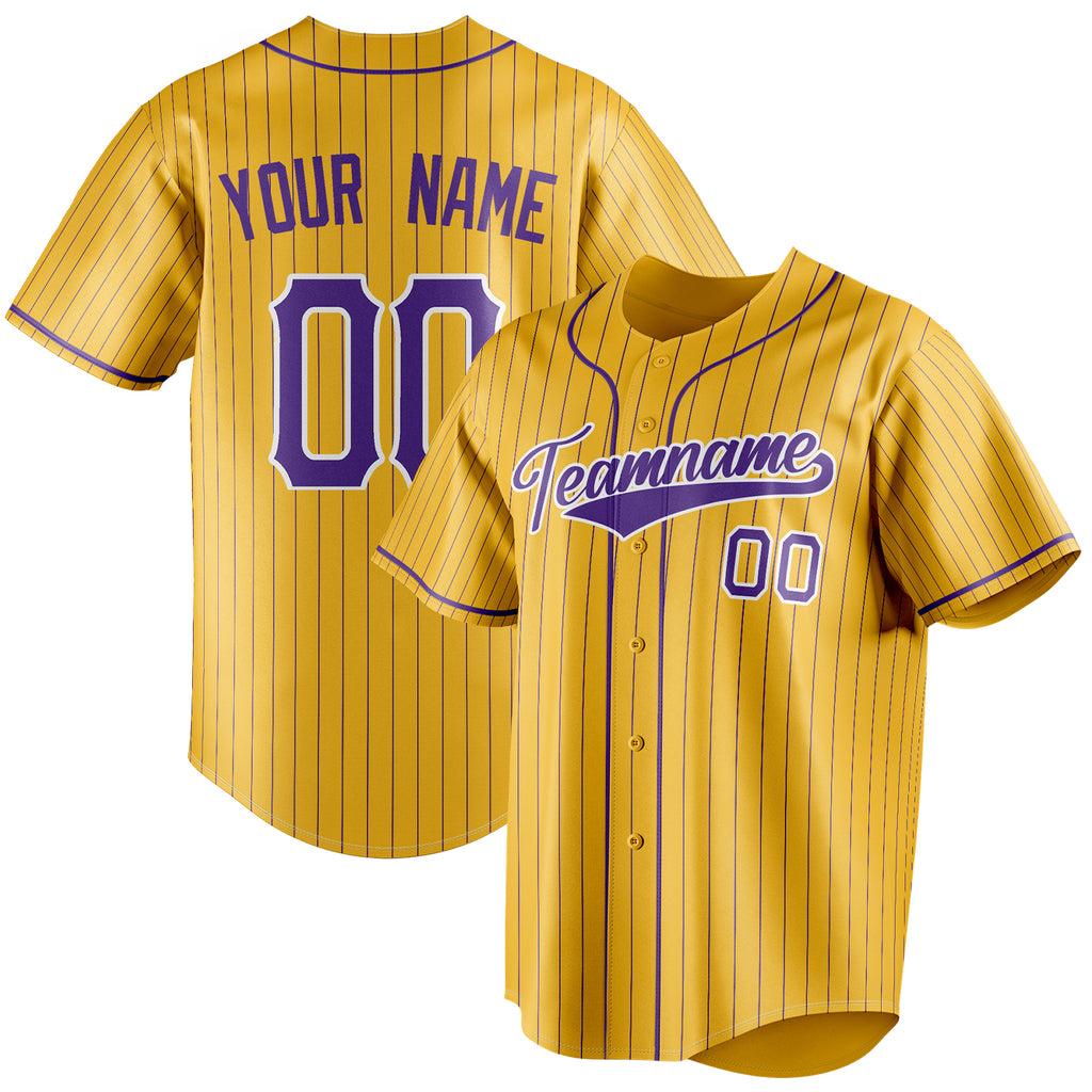 Personalized Yellow & Purple Purple Pinstripe Fan Baseball Jersey BB01240531CK576