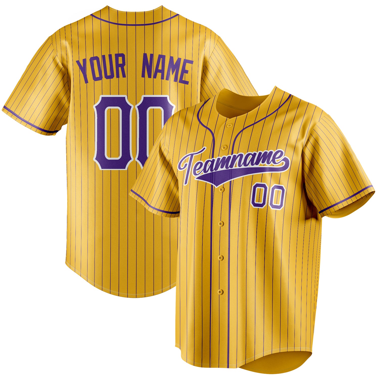 Personalized Yellow & Purple Purple Pinstripe Fan Baseball Jersey BB01240531CK576