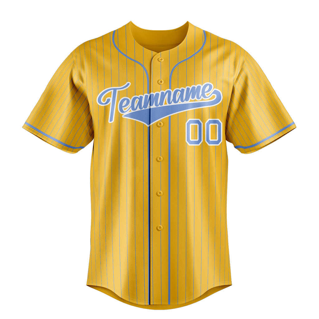 Personalized Yellow & Light Blue Light Blue Pinstripe Fan Baseball Jersey